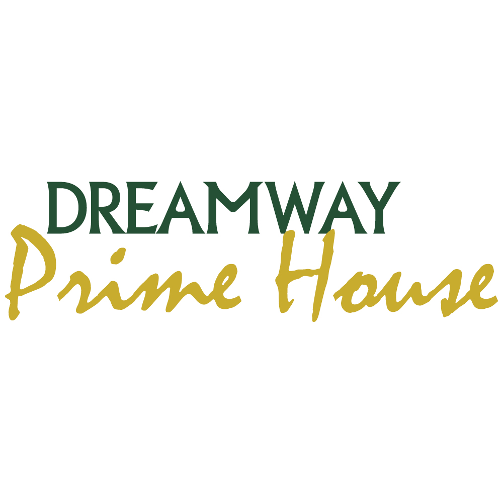 Logo with the text DREAMWAY in dark green, and Prime House in gold, scripted font on a white background. -Dreamway